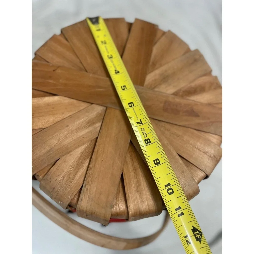 VTG 13Star Wood Double Lid Barrel Weave Basket Lined Flag Heart Leather USA Gift